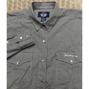 Dockers Women's Western Shirt Size S Blue White Gingham Pearl Snaps‎ Long Sleeve